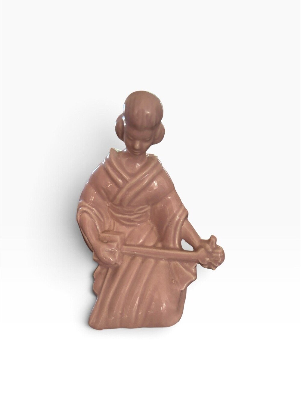 Vtg Japanese Geisha Figurine Pink Kimono Playing Shamisen Mid Century Modern 8”